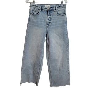 Bohme High Rise Wide Leg Cropped Jeans Size 29 Light Wash Raw Hem Stretch Denim